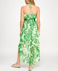 Bcx Juniors' Leaf-Print Ruffled Chiffon Dress