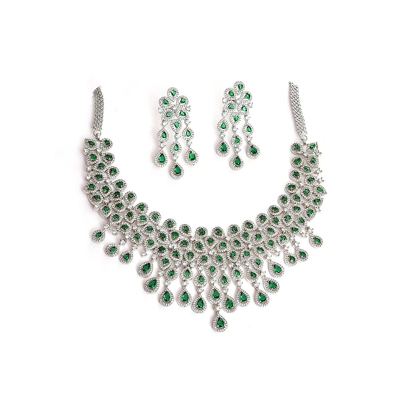 Sohi Women's Silver Plated Designer Stone Jewellery Set