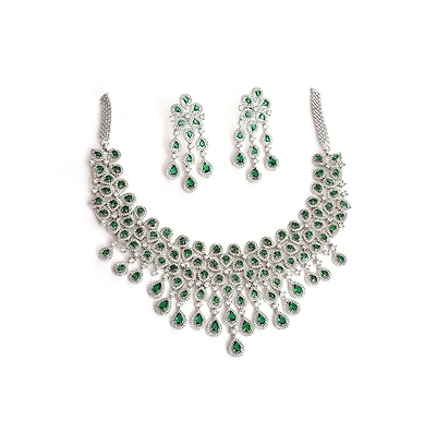 Sohi Women's Silver Plated Designer Stone Jewellery Set