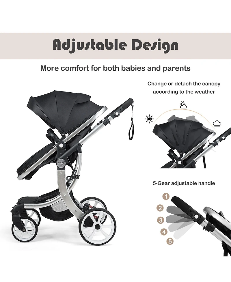 Costway Baby Folding Aluminum Bassinet Reversible Stroller