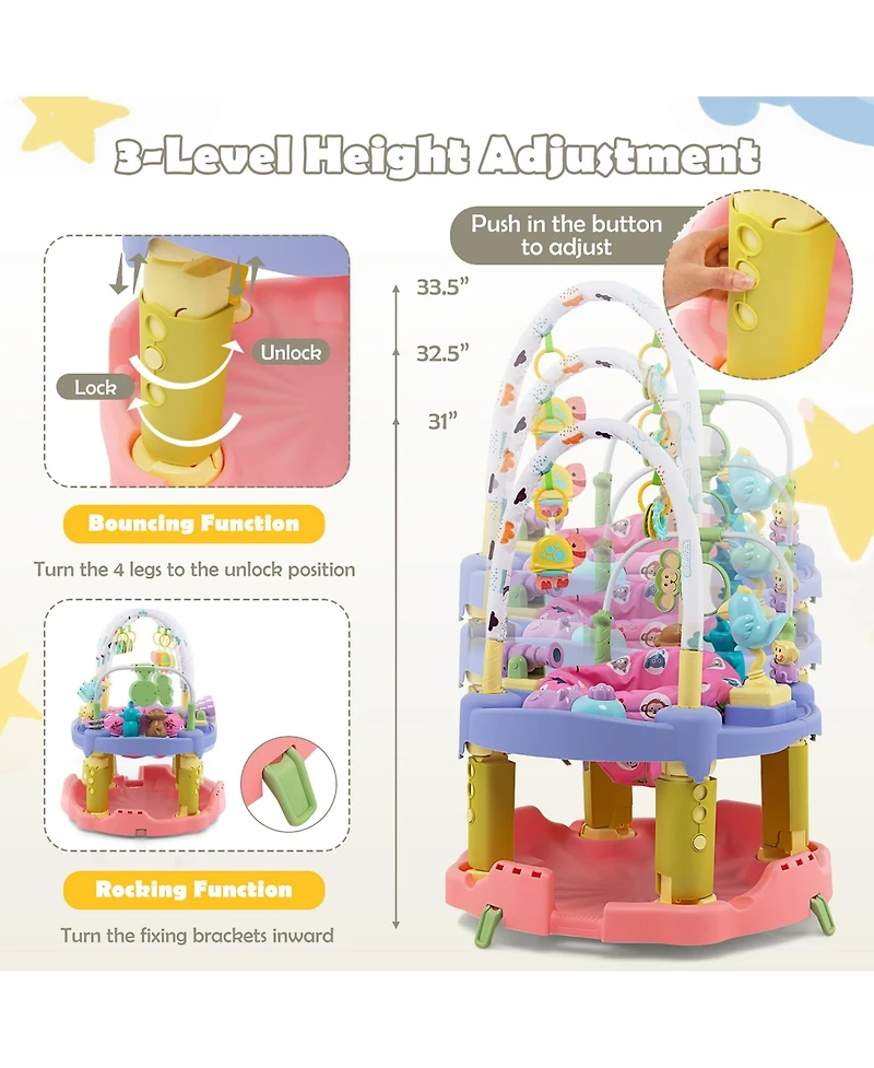 Costway Toddler 3-in-1 Activity Center Bouncing Saucer w/ 3-position
