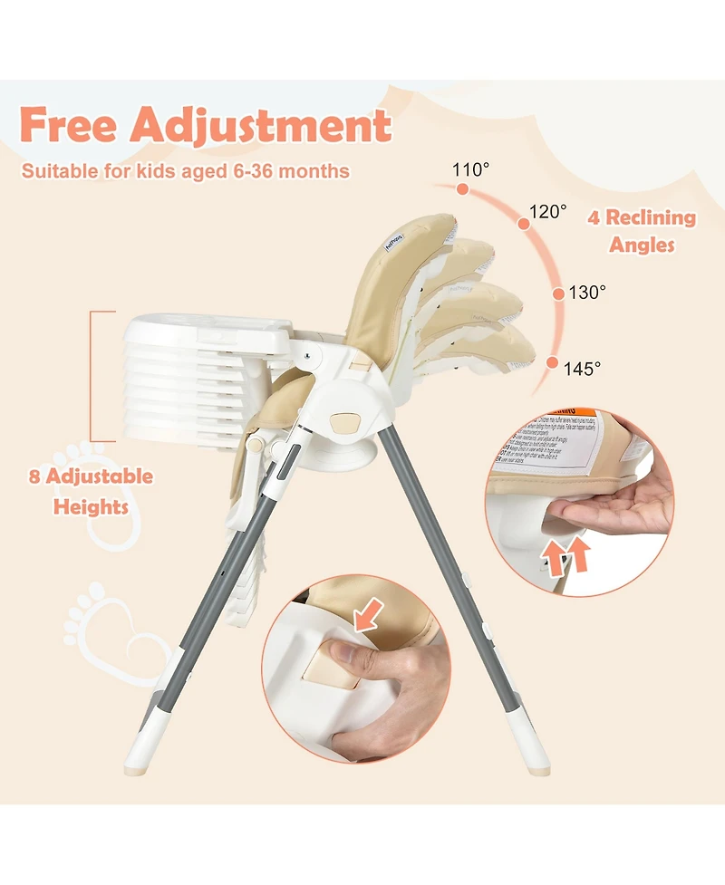 Costway Baby Foldable High Chair w/ Double Removable Trays