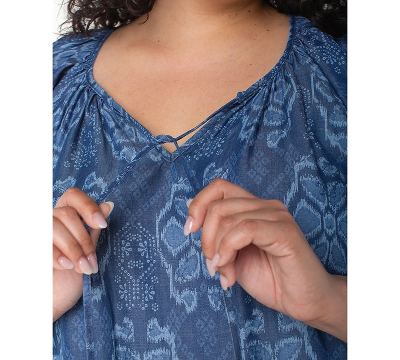 Liverpool Los Angeles Plus Flutter-Sleeve Tie-Front Woven Top