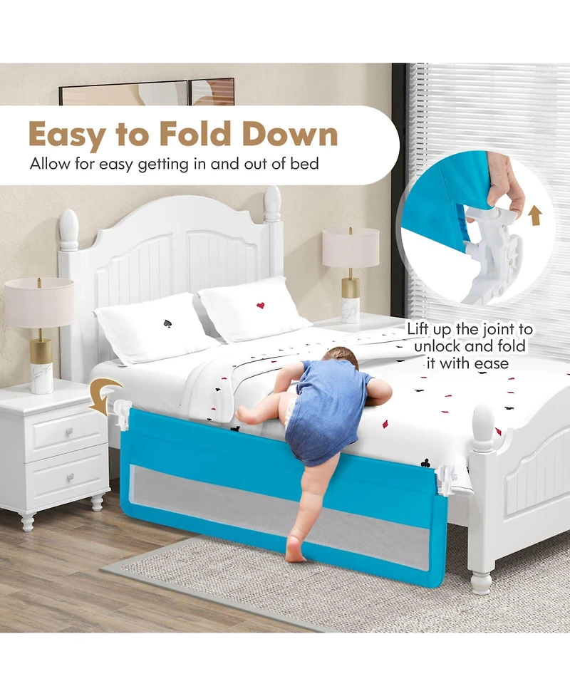 Costway Toddler 71''Foldable Bed Rail Guard Swing Down Safety