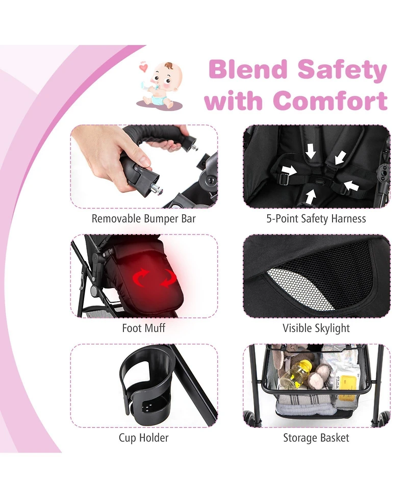 Costway Baby 2 1 Foldable Stroller Travel Newborn