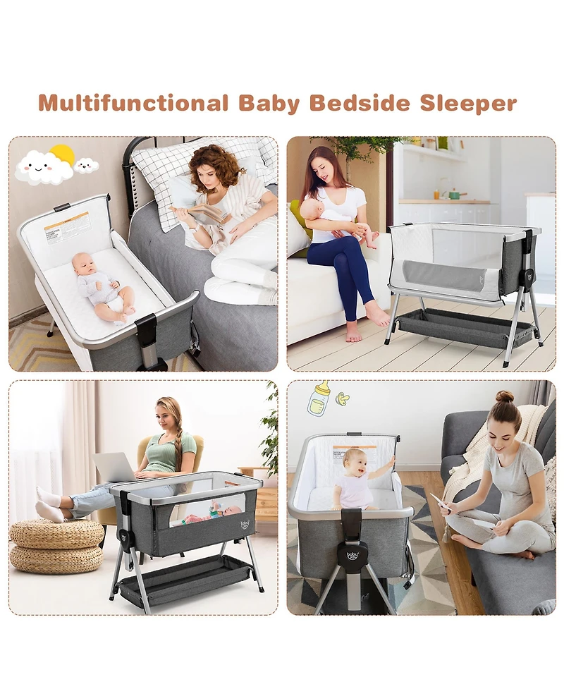 Costway Baby Bed Side Crib Portable Adjustable Travel Sleeper Bassinet
