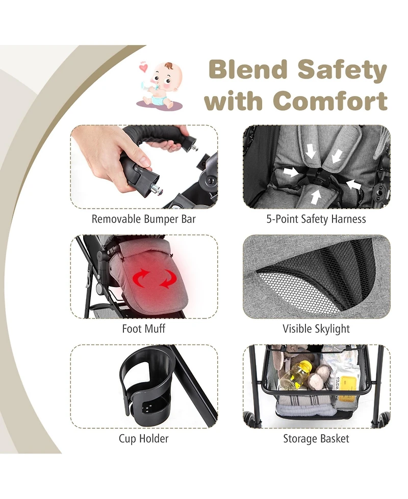 Costway Baby 2 In 1 Foldable Stroller Travel Newborn