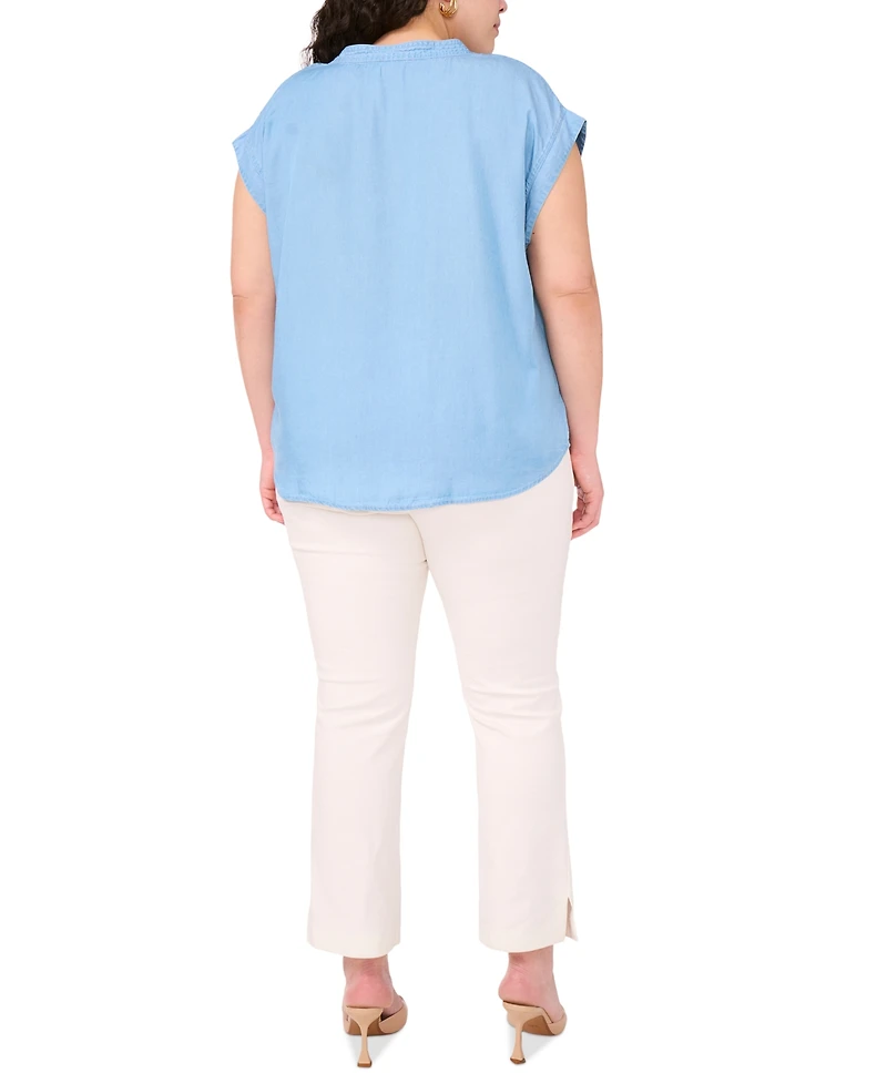 Vince Camuto Plus Split-Neck Extended-Shoulder Top