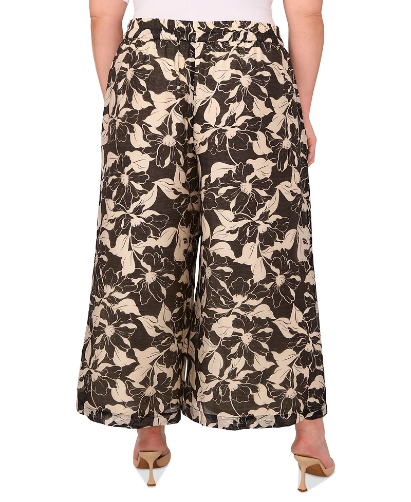 Vince Camuto Plus Floral-Print Drawstring Pants