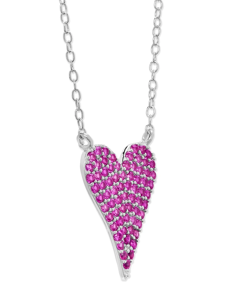 Lab Grown Pink Sapphire Pave Heart 18" Pendant Necklace (1/3 ct. t.w.) in Sterling Silver