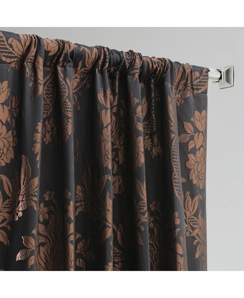 Half Price Drapes Magdelena Black & Copper Damask Faux Silk Jacquard Room Darkening Curtain