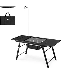 Naturehike Portable Igt Table with Charcoal Grill, Folding Camping Table and Bbq Grill with Desk Extension & Lantern Stand
