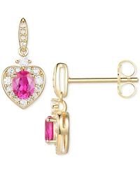 Lab Grown Ruby (5/8 ct. t.w.) & Lab Grown White Sapphire (1/3 ct. t.w.) Heart Halo Drop Earrings in 14k Gold-Plated Sterling Silver