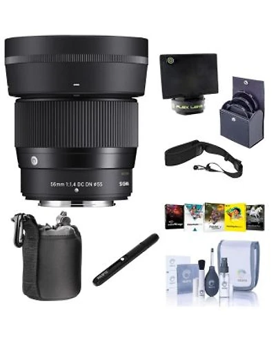 Sigma 56mm F 1.4 Dc Dn Contemporary Lens For Fujifilm X Bundle With 55mm Filter Kit Flex Lens Shade Lens Pouch Lens Cleaner Cleaning Kit Pc