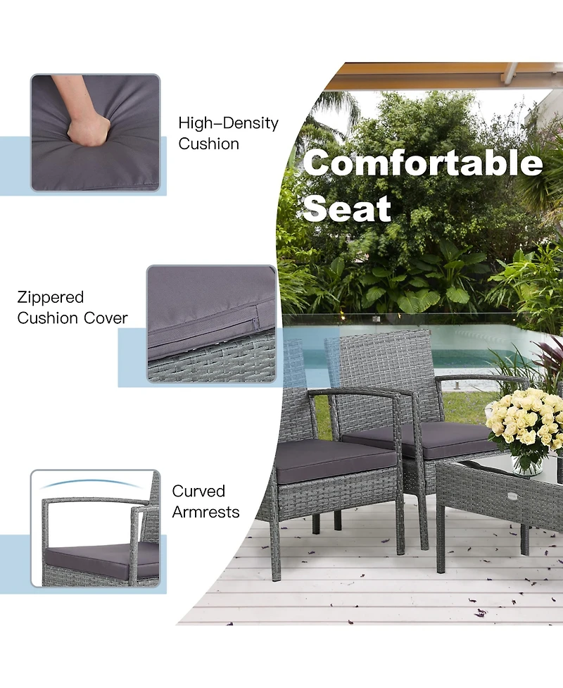 4 Pcs Outdoor Rattan Furniture Set Patio Conversation Sofa Set