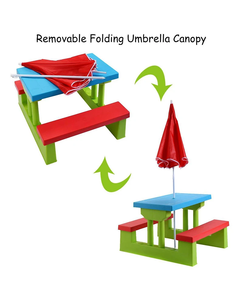 4 Seat Kids Picnic Table w/Umbrella Garden Yard