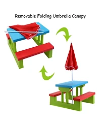 4 Seat Kids Picnic Table w/Umbrella Garden Yard