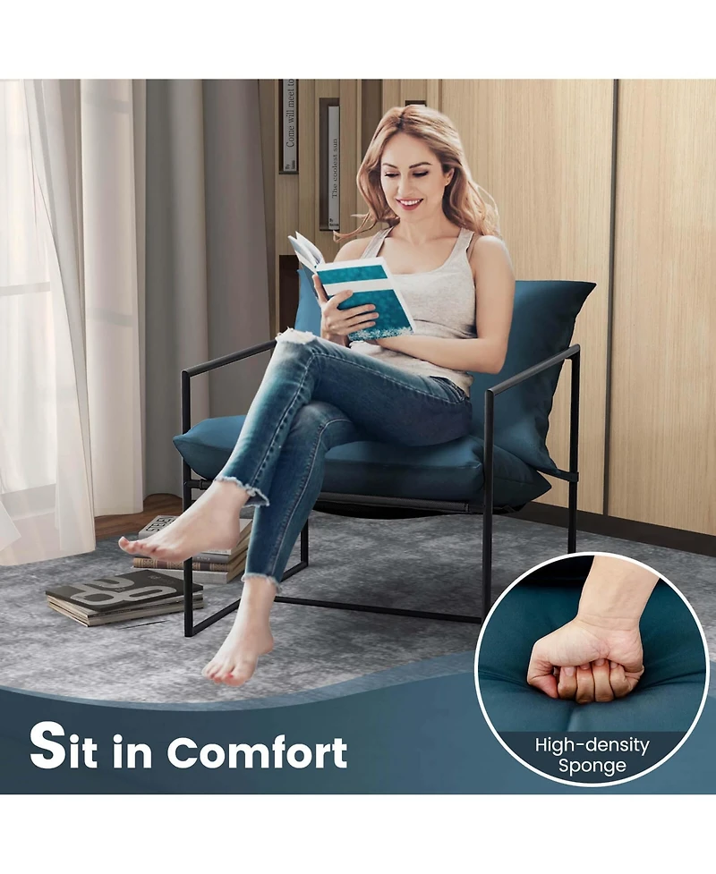 2PCS Sling Accent Chairs Metal Framed Armchairs with Removable Sponge Cushions