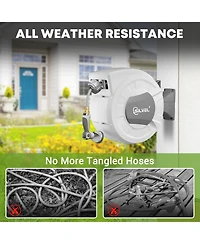 Silvel Retractable Garden Hose Reel, 1/2 in x ft Wall Mounted Garden Hose Reel, with 10 Pattern Nozzle, Any Length Lock, Slow Return System