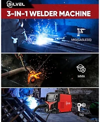 Silvel 140A Mig Welder, 3 1 Mig/Arc/Lift Tig Welding Machine, 110V Flux Core Welder with Igbt Inverter, Gasless Machine for Home