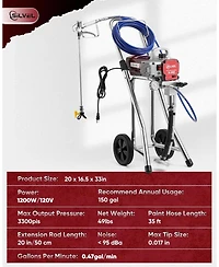 Silvel Airless Paint Sprayer, 1200W High Efficiency Airless Sprayer, 3300 Psi Electric Paint Sprayer Machine with Extension Rod for Interior Exterior