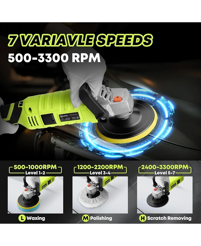Silvel Buffer Polisher, 1600W 7 Inch/6 Inch Polisher for Car Detailing, Wax Machine, Variable Speed, with 6 Foam Pads, 3 Wool Packaging Bag, f