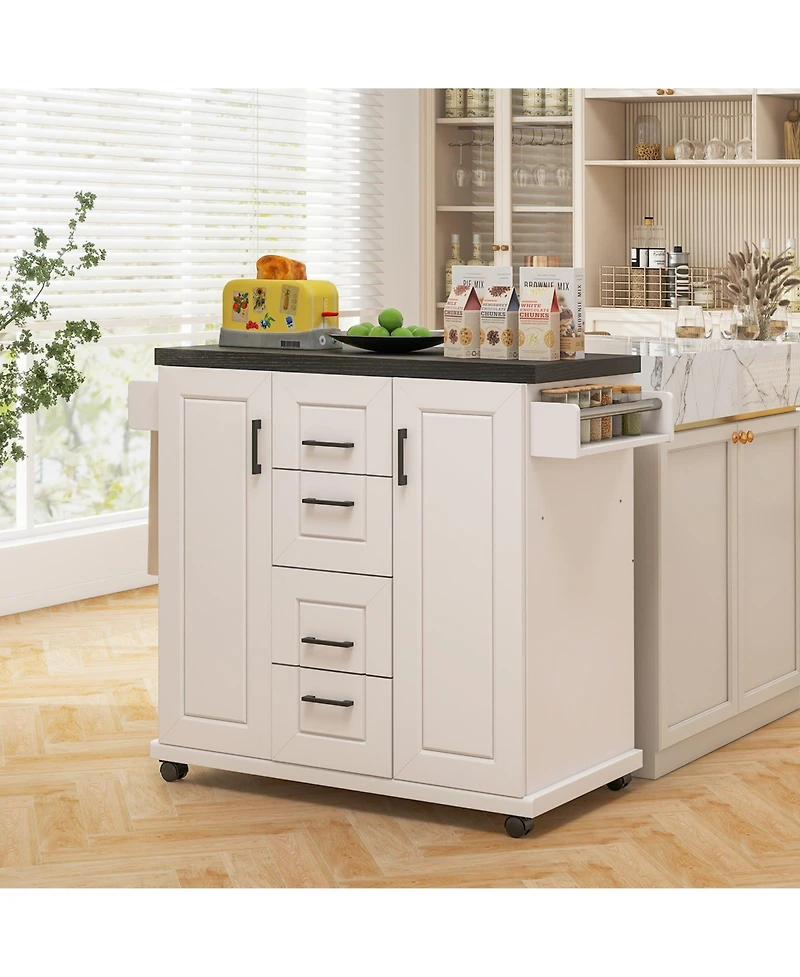 Rolling Kitchen Island Cart on Wheels with Storage Cabinets