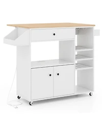 Rolling Kitchen Island Cart with Drop Leaf, Power Strip & Adjustable Shelf – Portable Prep Station