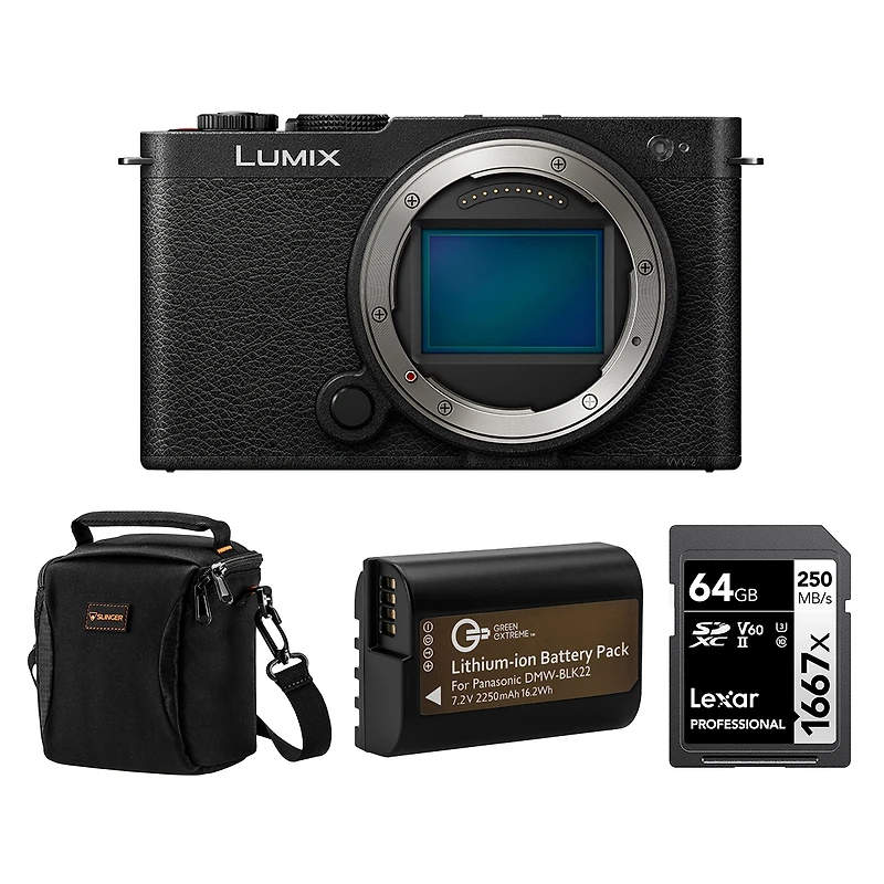 Panasonic Lumix S9 Mirrorless Camera, Jet Black, Bundle with Silver Series Professional 1667x 64GB Uhs-ii Sdxc Memory Card, Alpine 120 Multi-Device Sh