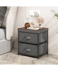 2-Drawer Nightstand with Fabric Bins and Pull Handles – Set of 2 Bedroom Storage Solutions