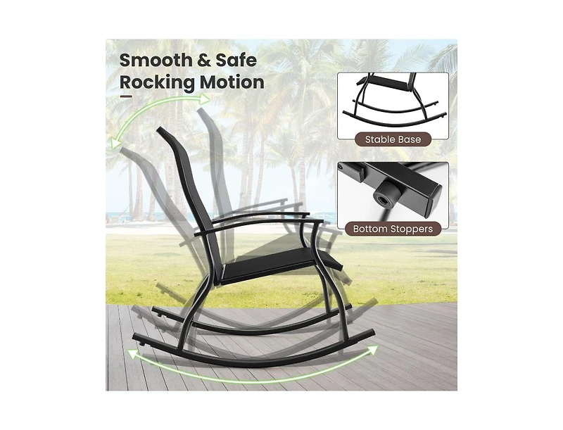 2 Pieces Outdoor Rocking Chairs with Breathable Backrest