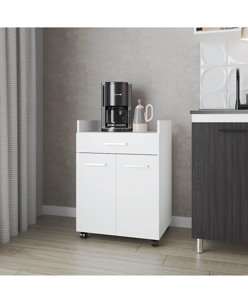 Burnside Kitchen Cart with 2 Doors and 1 Drawer, White