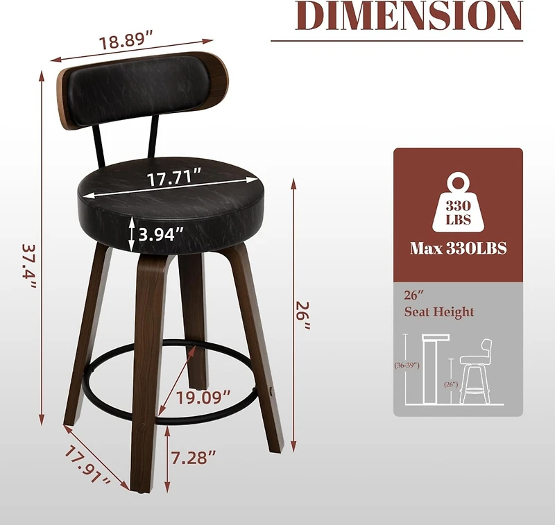 Dyhome 24 inches Bar Stools Set of 3, Modern Counter Height with Wood Back, Boucle Fabric Upholstered Barstools for Home, Cafe