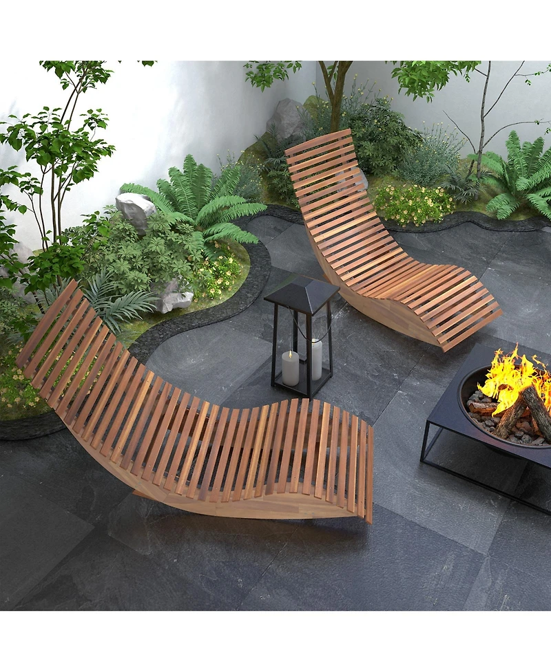 Outdoor Acacia Wood Rocking Chair with Widened Slatted Seat and High Back