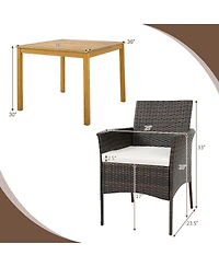 Gymax 5 Pcs Patio Dining Set Acacia Wood Table w/ 1.9'' Umbrella Hole Cushioned Chairs