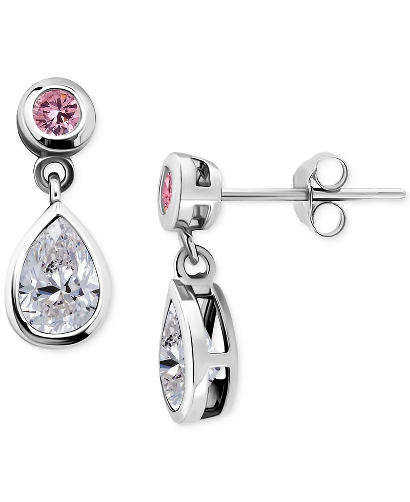 Giani Bernini Pink & White Cubic Zirconia Round Pear Bezel Drop Earrings, Exclusively at Macy's