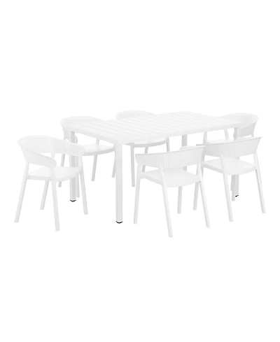 7-Piece Outdoor Metal Rectangle Patio Dining Table Set With Stackable Patio Dining Chairs