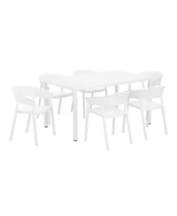 7-Piece Outdoor Metal Rectangle Patio Dining Table Set With Stackable Patio Dining Chairs