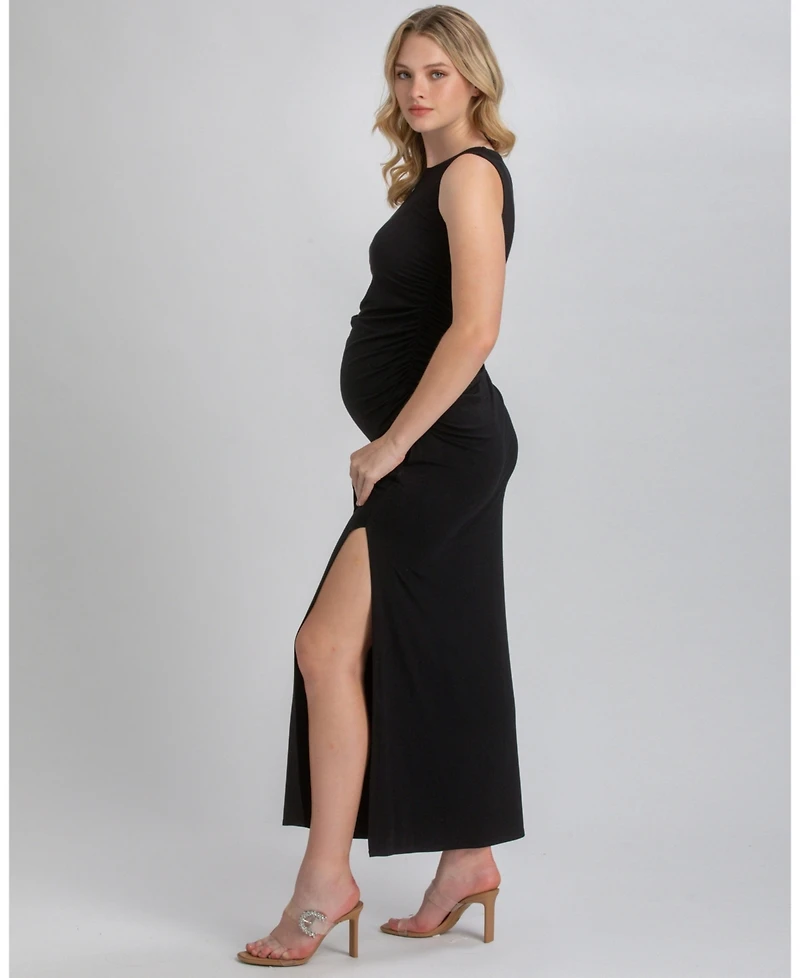 Pietro Brunelli Maternity Sleeveless Side-Ruched Blossom Maxi Split Dress