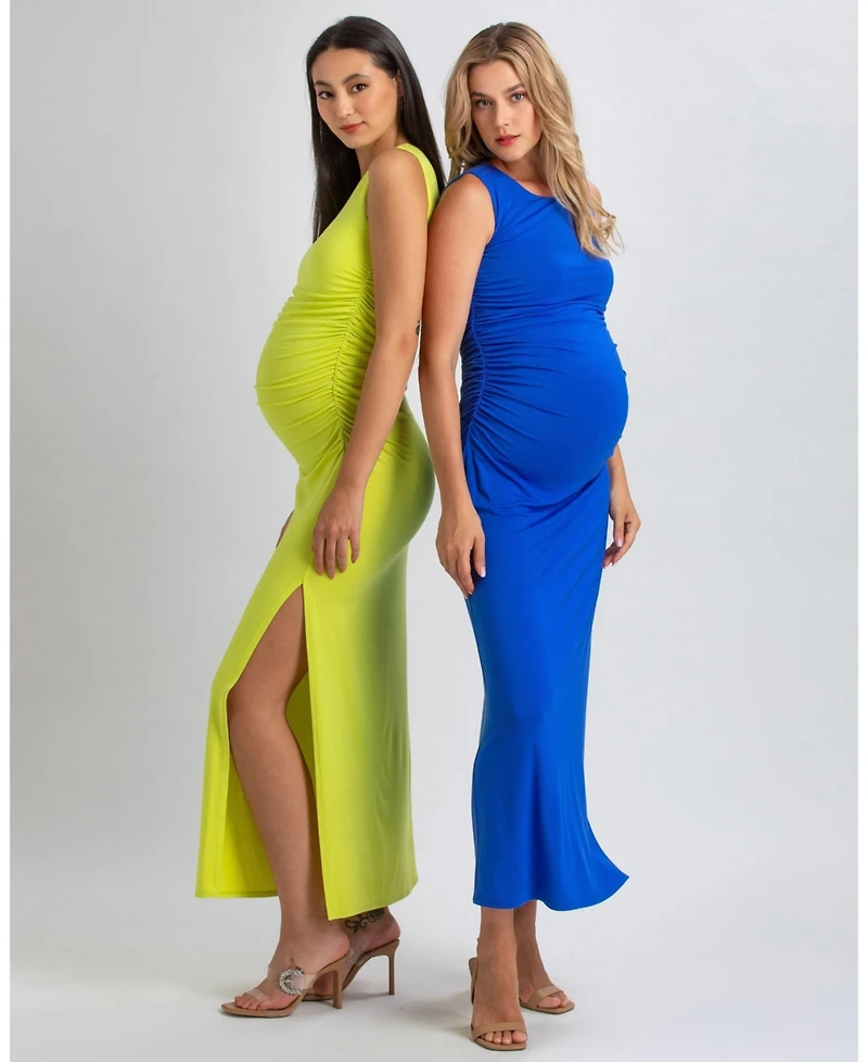 Pietro Brunelli Maternity Sleeveless Side-Ruched Blossom Maxi Split Dress