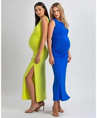 Pietro Brunelli Maternity Sleeveless Side-Ruched Blossom Maxi Split Dress