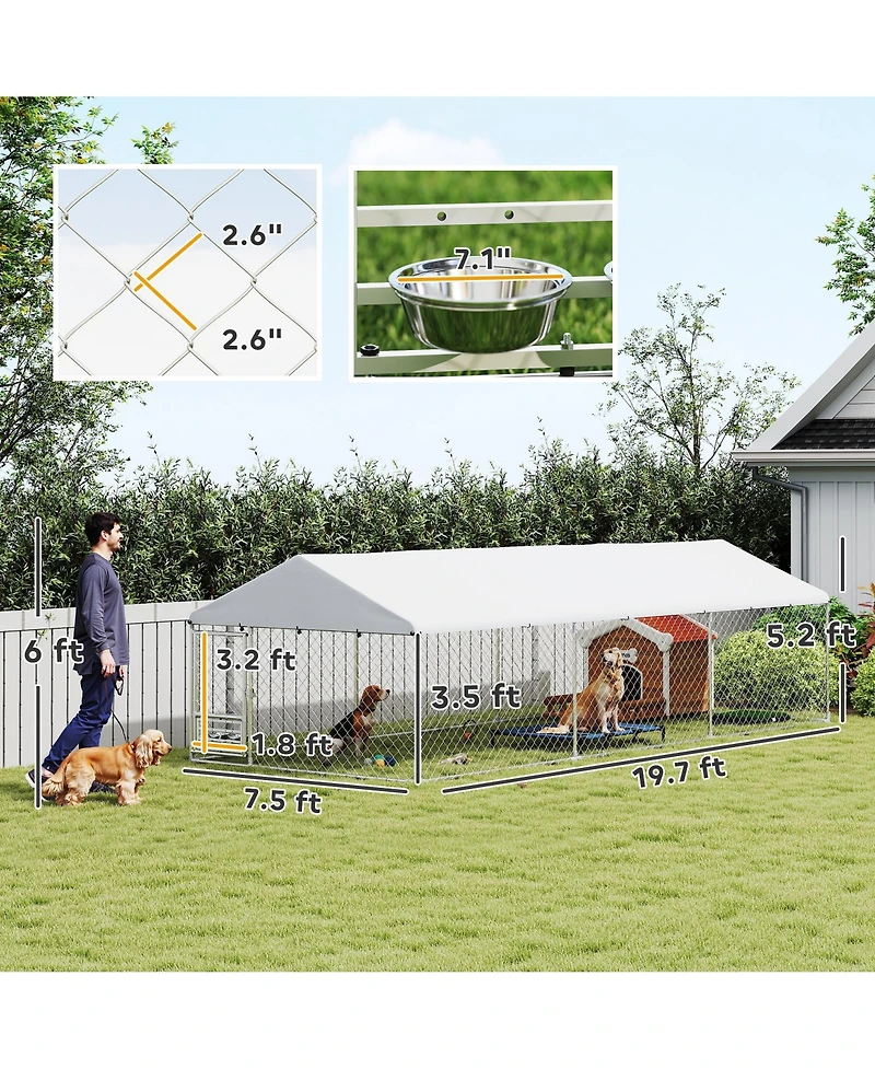 PawHut Extra Large Outdoor Dog Kennel with Adjustable & Rotatable Bowl Rack