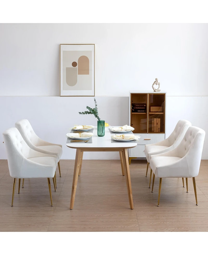 Dyhome Modern Velvet Upholstered Dining Chairs Set of 2, Mid Century Side with 5.12” Cushions and Back Pull Rod for Kitchen, Living Room