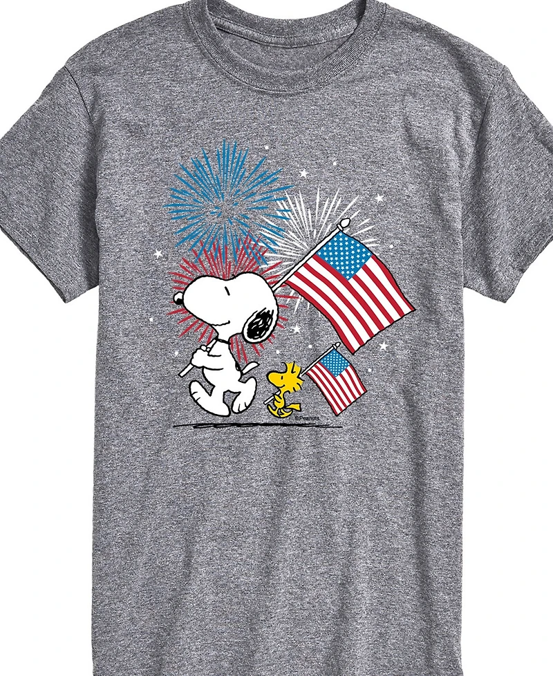 Airwaves Men's Peanuts Snoopy Flag Fireworks Short Sleeve T-Shirt
