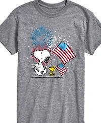 Airwaves Men's Peanuts Snoopy Flag Fireworks Short Sleeve T-Shirt