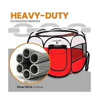 SereneLife Medium Portable & Foldable Pet Tent with Travel Bowl, Red