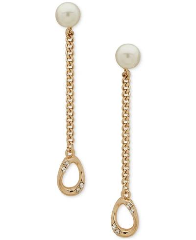 Karl Lagerfeld Paris Gold-Tone Pave & Imitation Pearl Curb Chain Linear Drop Earrings