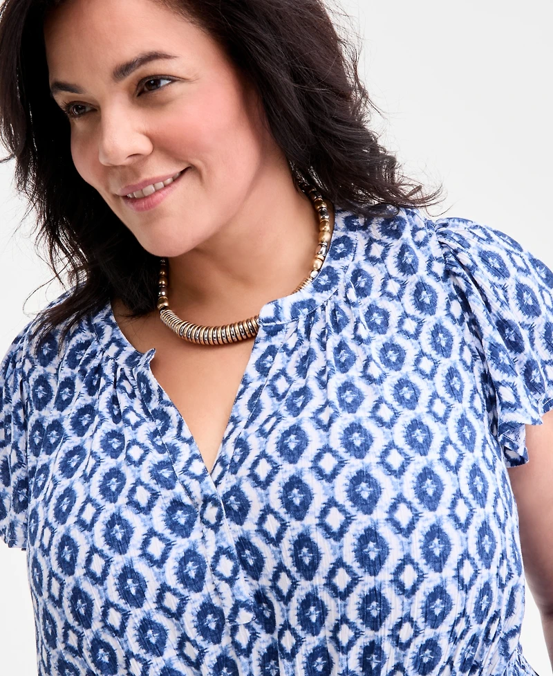Style & Co Plus Printed V-Neck Short-Sleeve Dress, Exclusively at Macy's