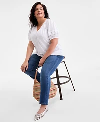 Style & Co Plus V-Neck Short-Sleeve Contrast-Trim Top, Exclusively at Macy's