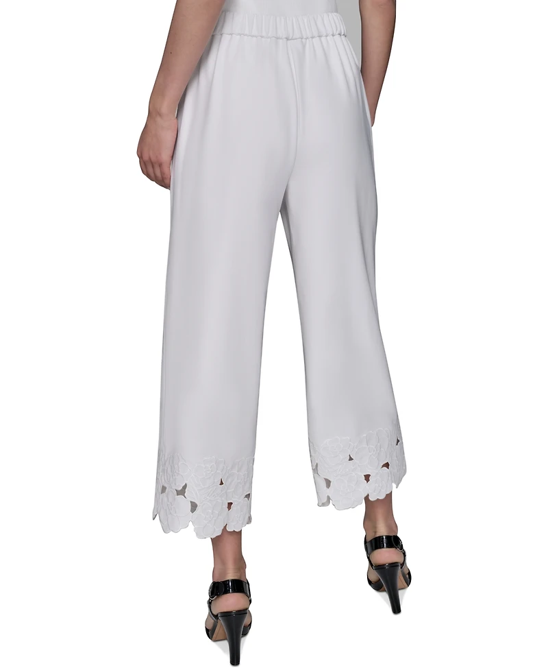 Karl Lagerfeld Paris Petite Mid-Rise Cutout-Flower Pants